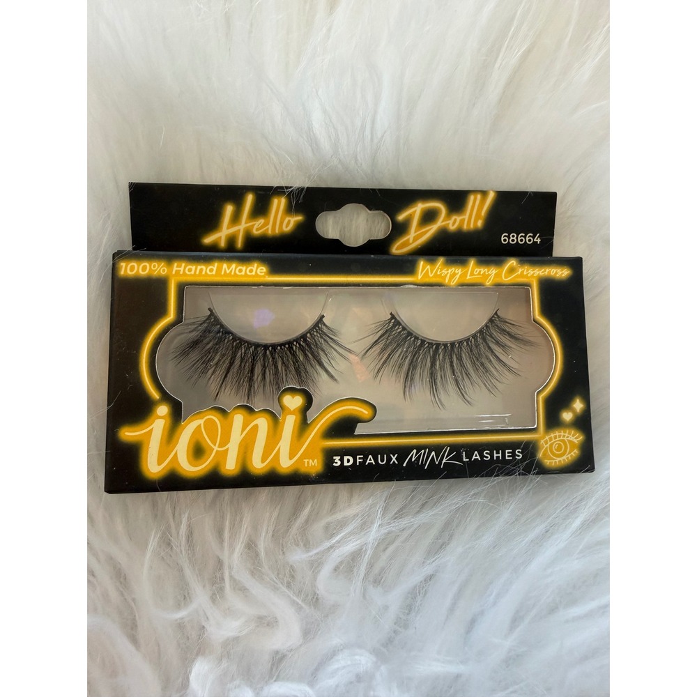 Ioni Hello Doll 3D Faux Mink Lashes Wispy Long Crisscross 68664 Black Eyelashes